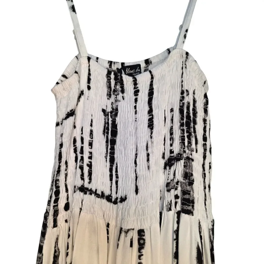 Black & White Tie-Dye‎ Maxi Dress With Spaghetti Straps By Blanc Du France - Picture 8 of 10